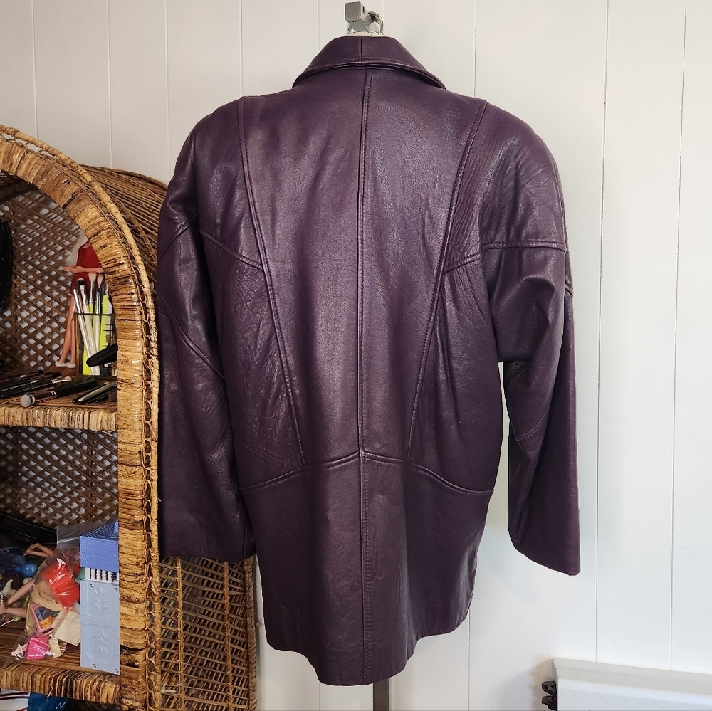 Vintage 80s Purple Soft Leather Oversized Jacket Coat 1990s Slouchy 90s Size XS - Picture 6 of 13